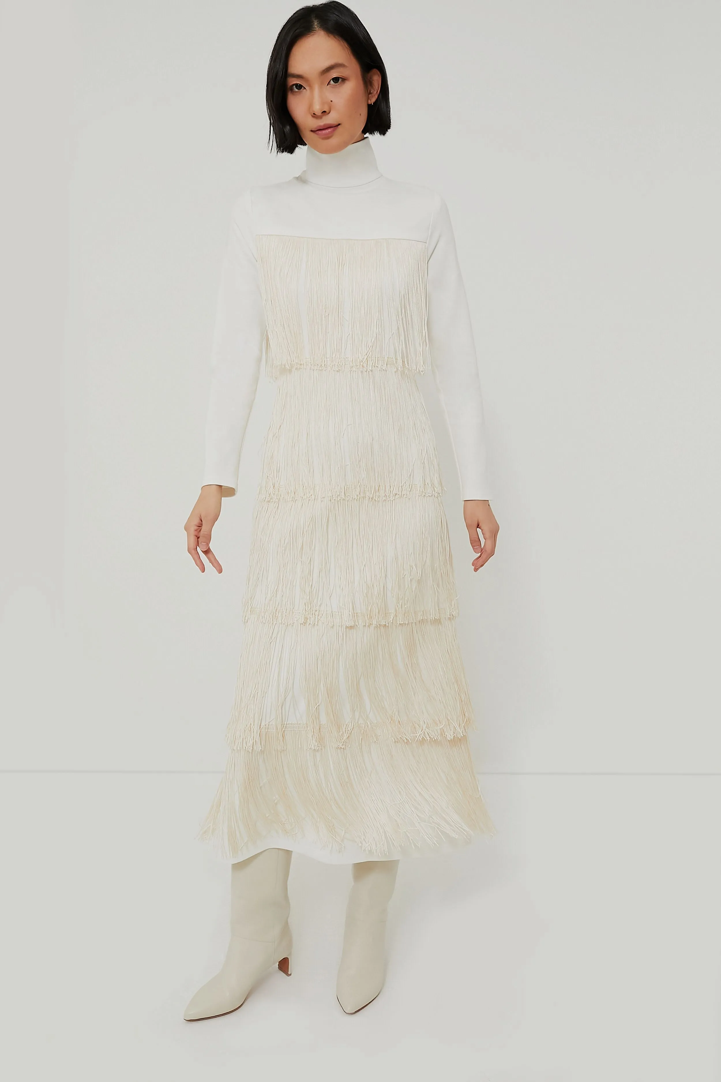 Ivory Fringe Midi Dress