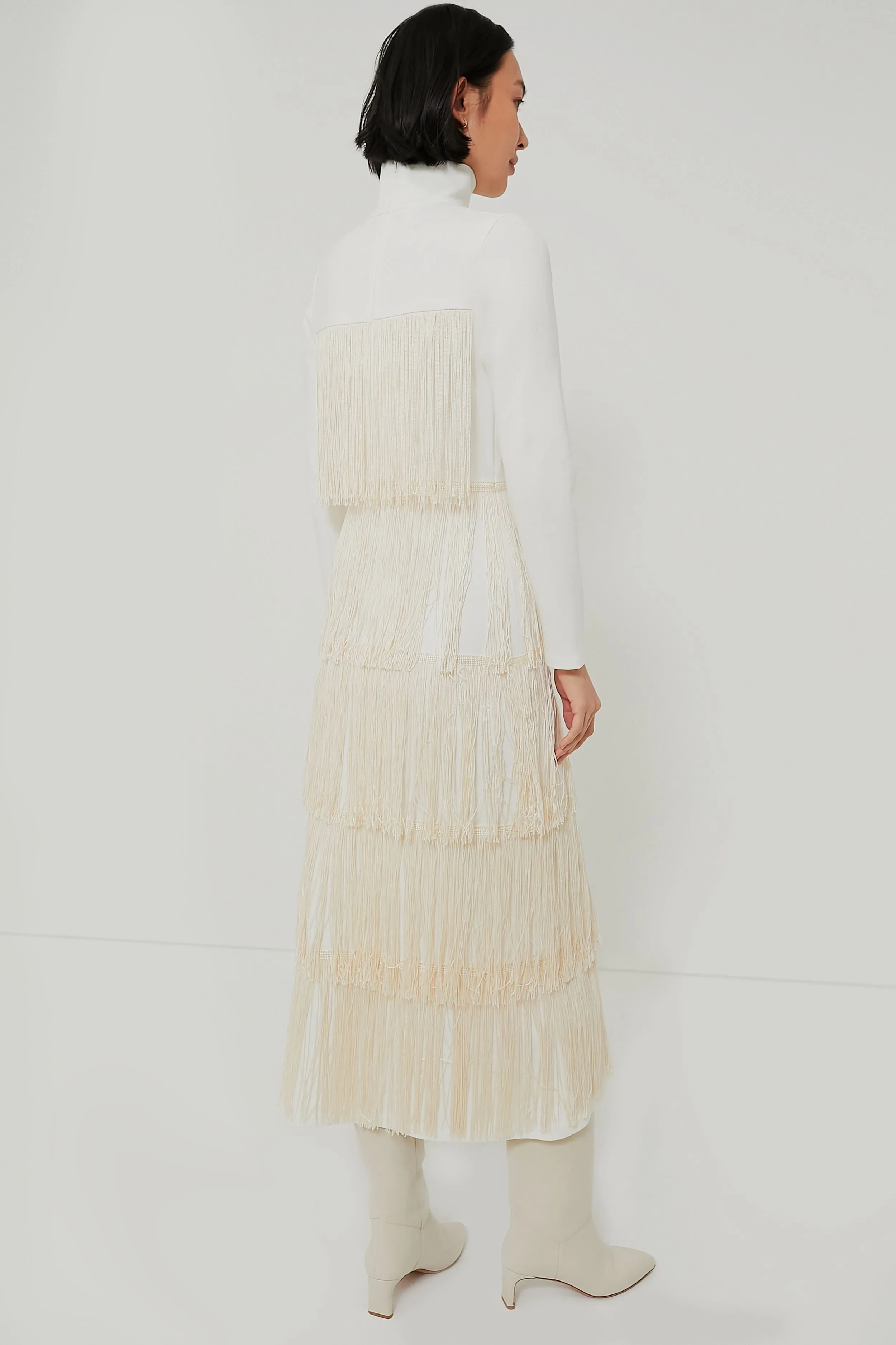 Ivory Fringe Midi Dress