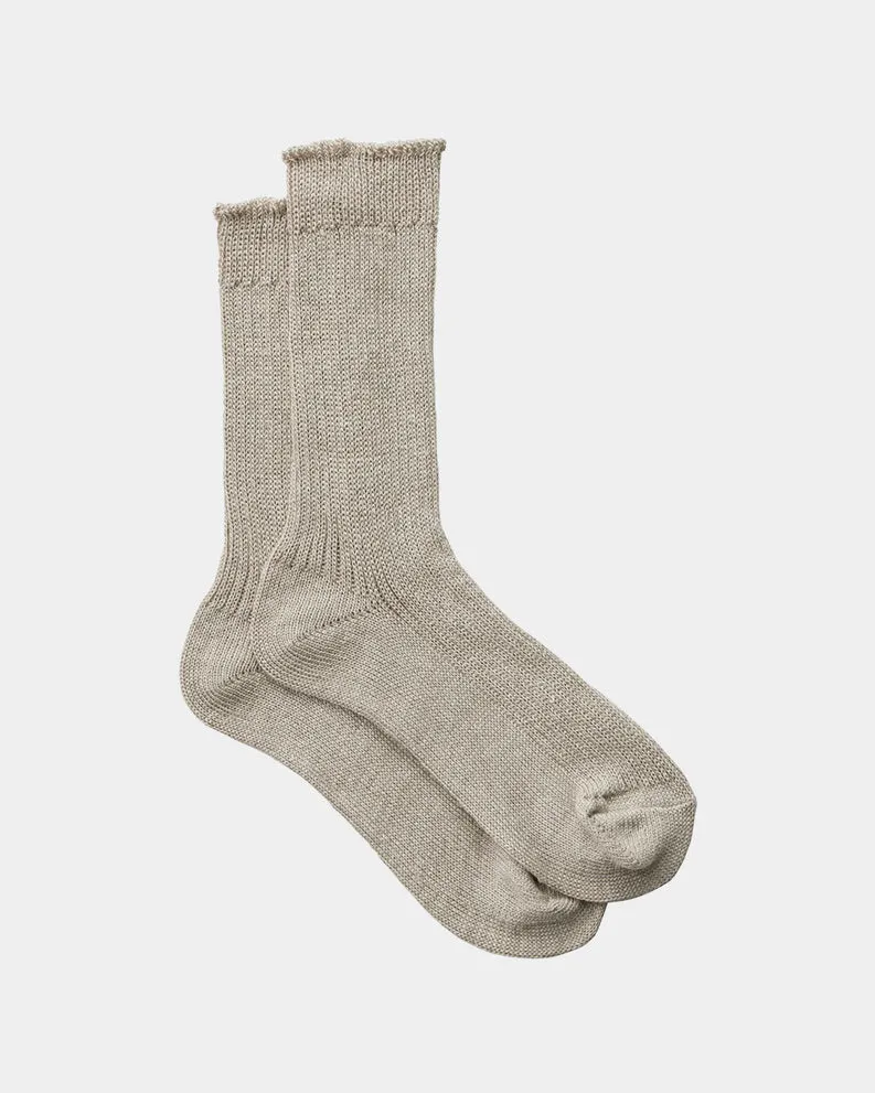 Linen Rib Crew Sock: Natural