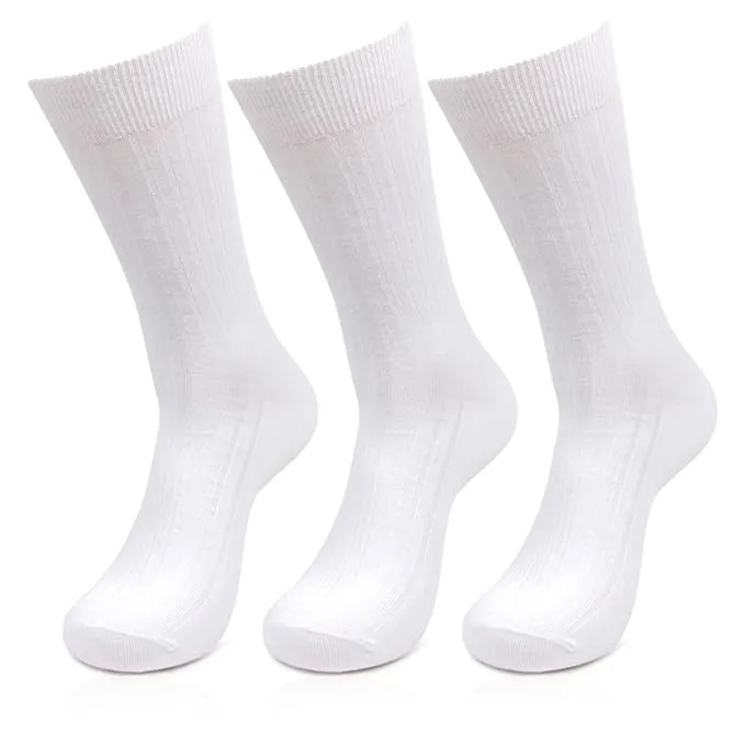 Men Cotton White Rib Full Length Socks- Pack of 3