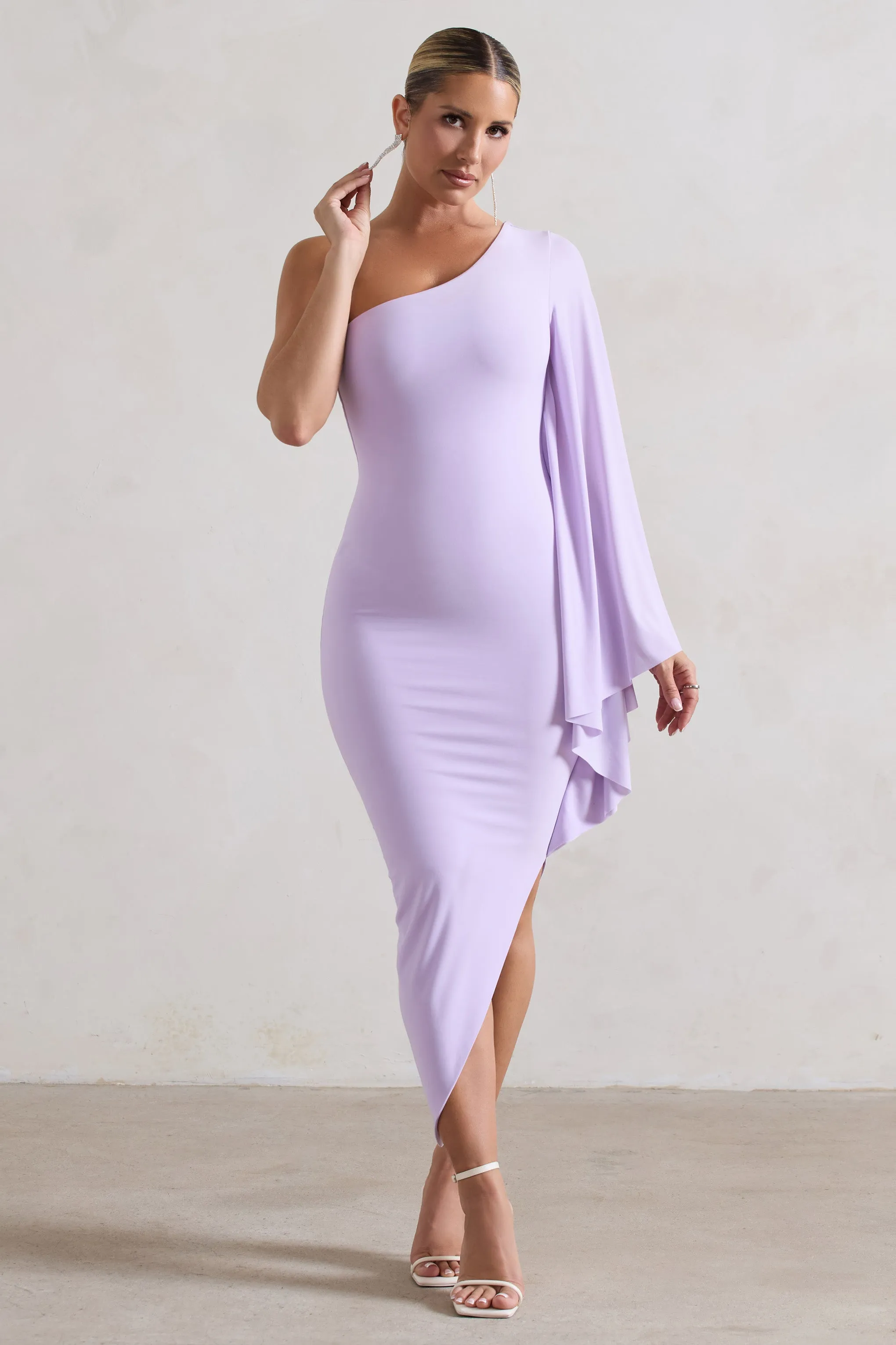 My Level | Robe longue lilas asymétrique à manche cape