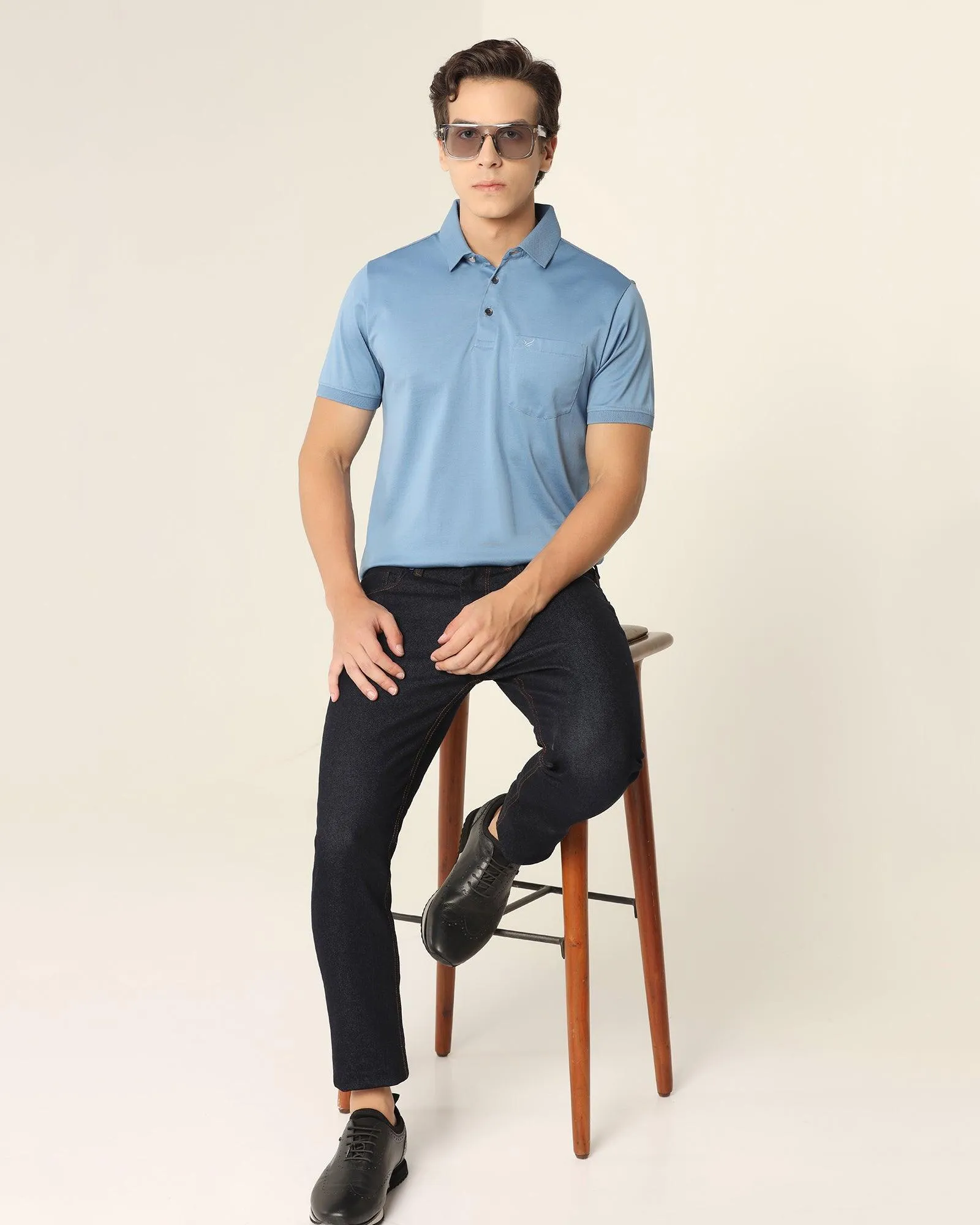 Polo Blue Solid T-Shirt - Tango