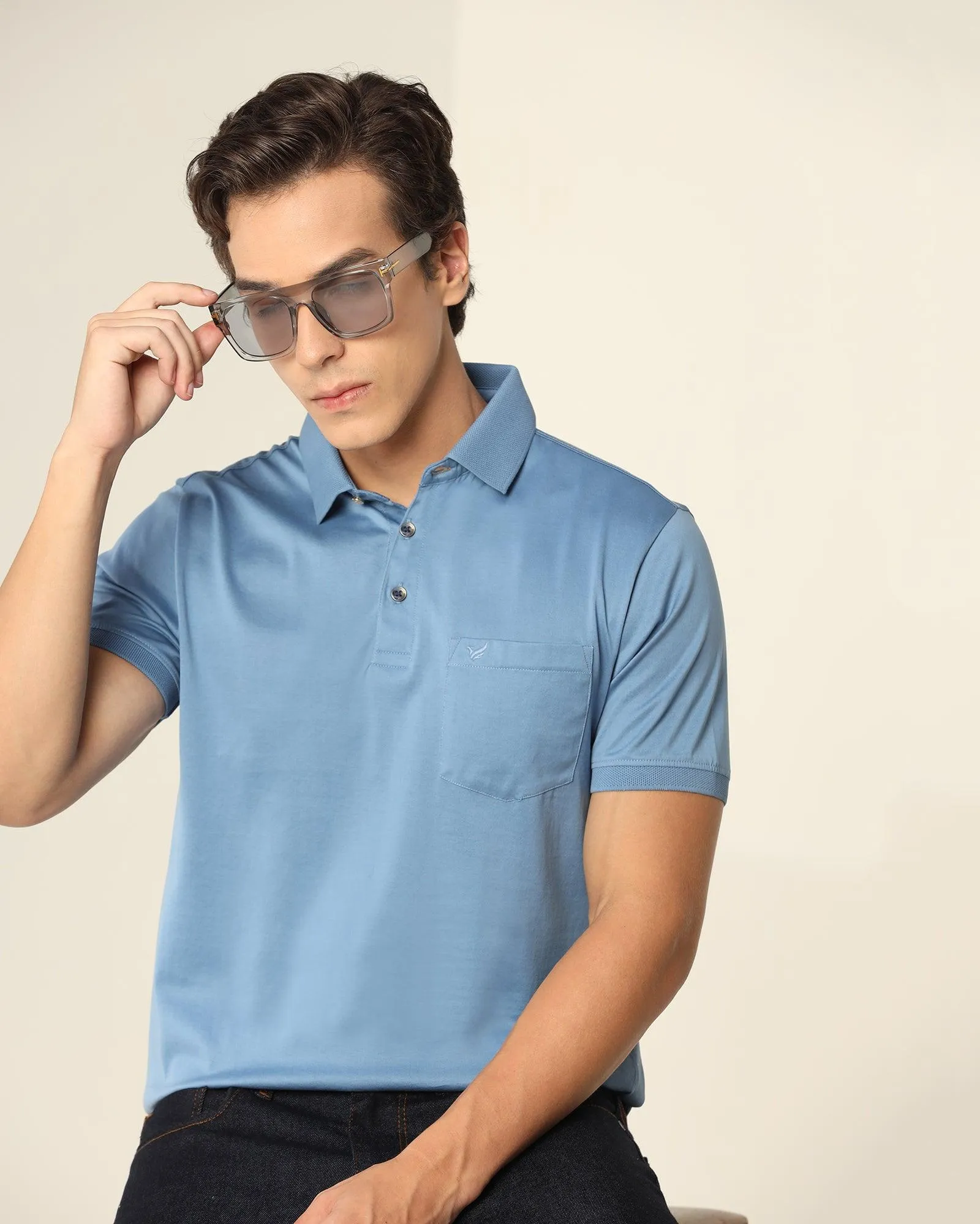 Polo Blue Solid T-Shirt - Tango