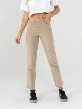 Ref: 069072 Pantalón mom fit, slim cropped, stretch, en corduroy, tiro alto, tono arena