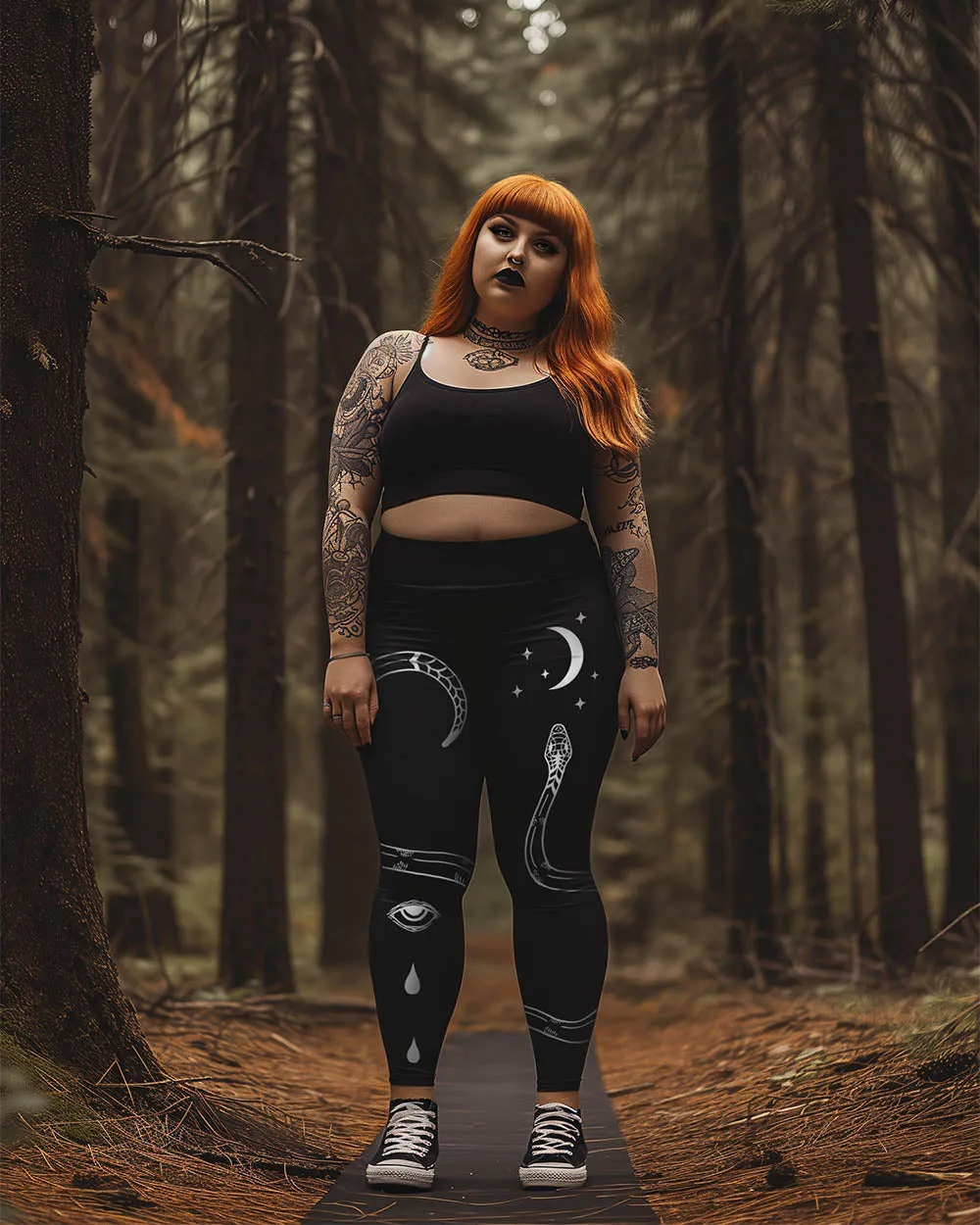 Serpent Summoner Plus Size Leggings - Vegan UPF 50  Protection Activewear - Goth Yoga Leisurewear - Witchy Occult Pagan Style