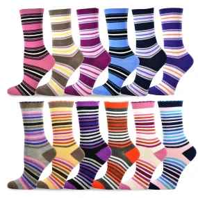 TeeHee Socks Women's Casual Polyester Crew Multi Stripe/Scallop 12-Pack (1163132)