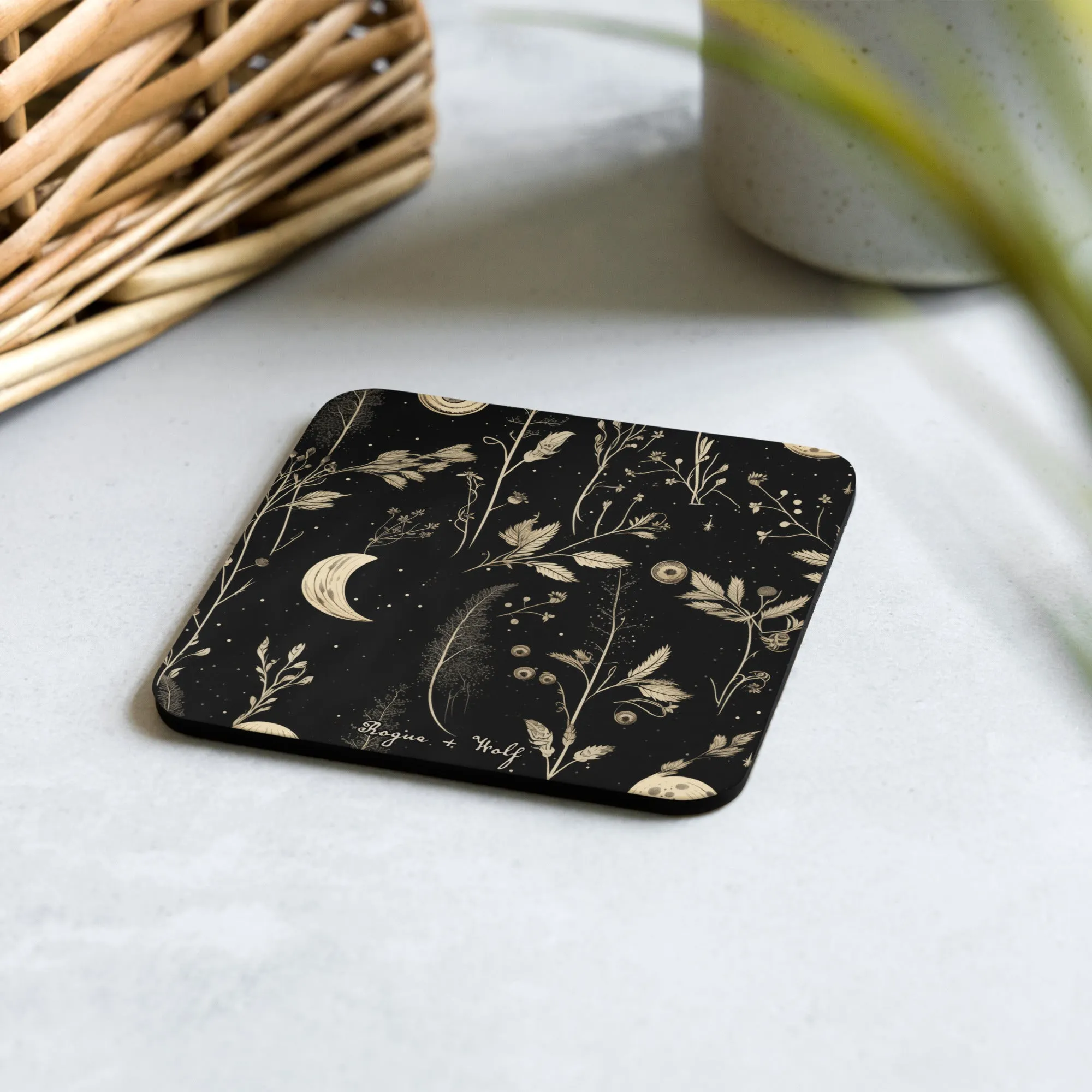 Twilight Garden Coaster - Witchy Gothic Drinkware Table Setup - Dark Academia Botanical Kitchen Home Decor - Goth Christmas Gifts