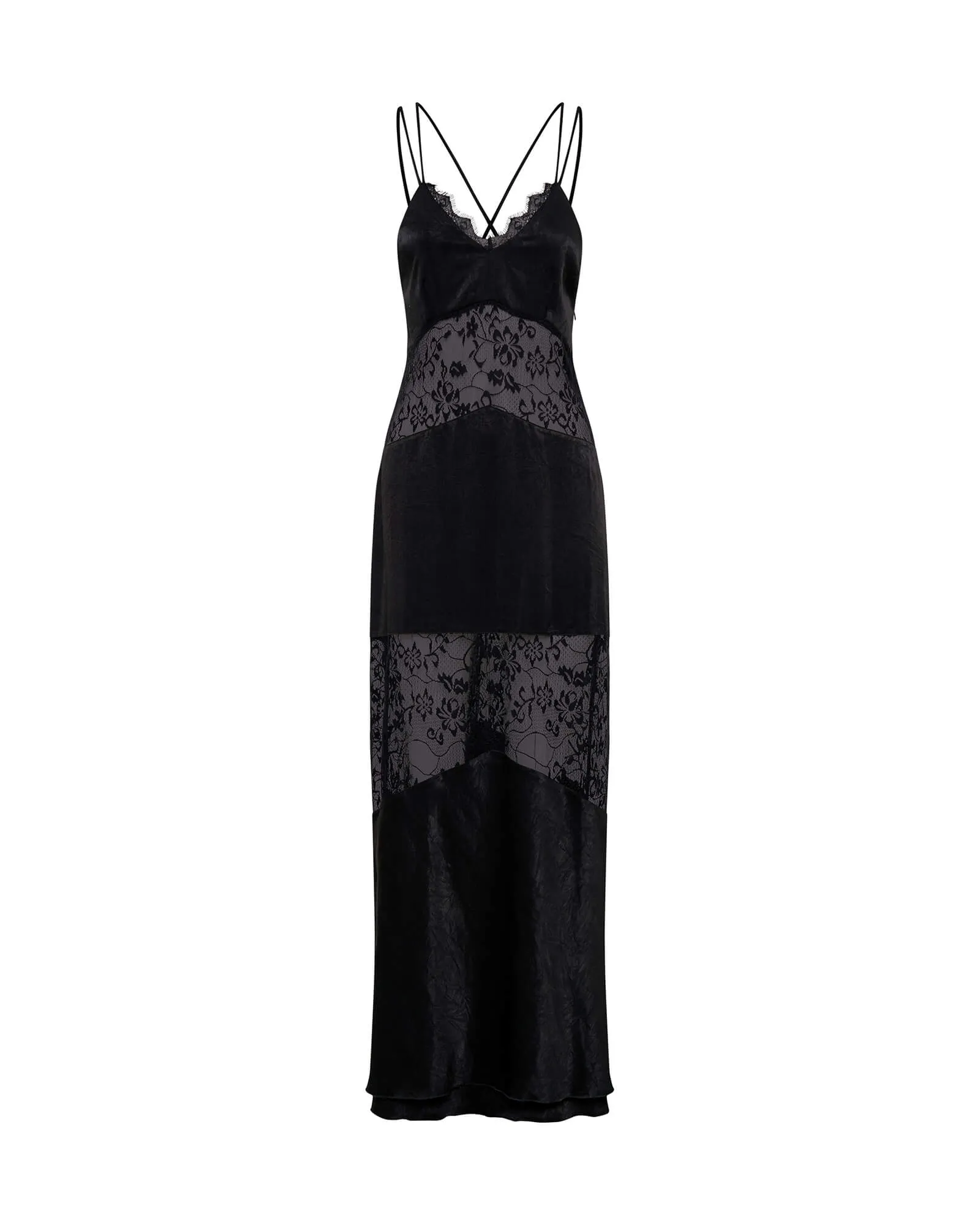 Winona Lace Long Slip Maxi Dress - Black