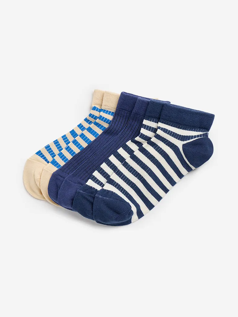 Y&F Kids Blue Striped Boy Socks Pack of 3